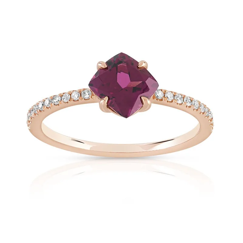 Bague en or rose 375 sertie de diamants et pierres fines