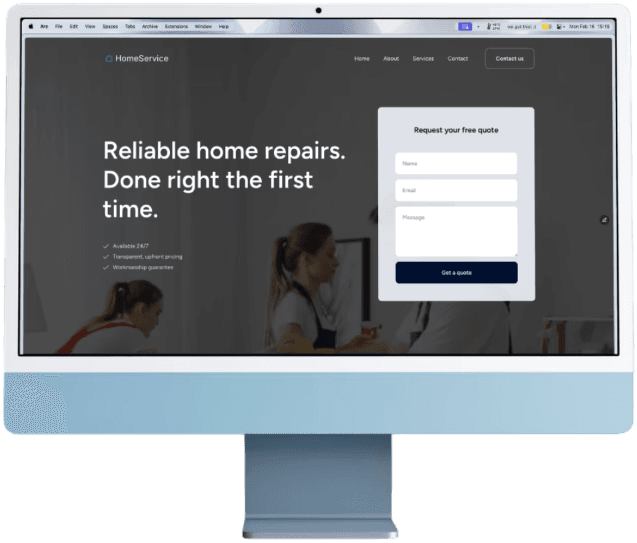A mac mockup showing the website for logistics and services