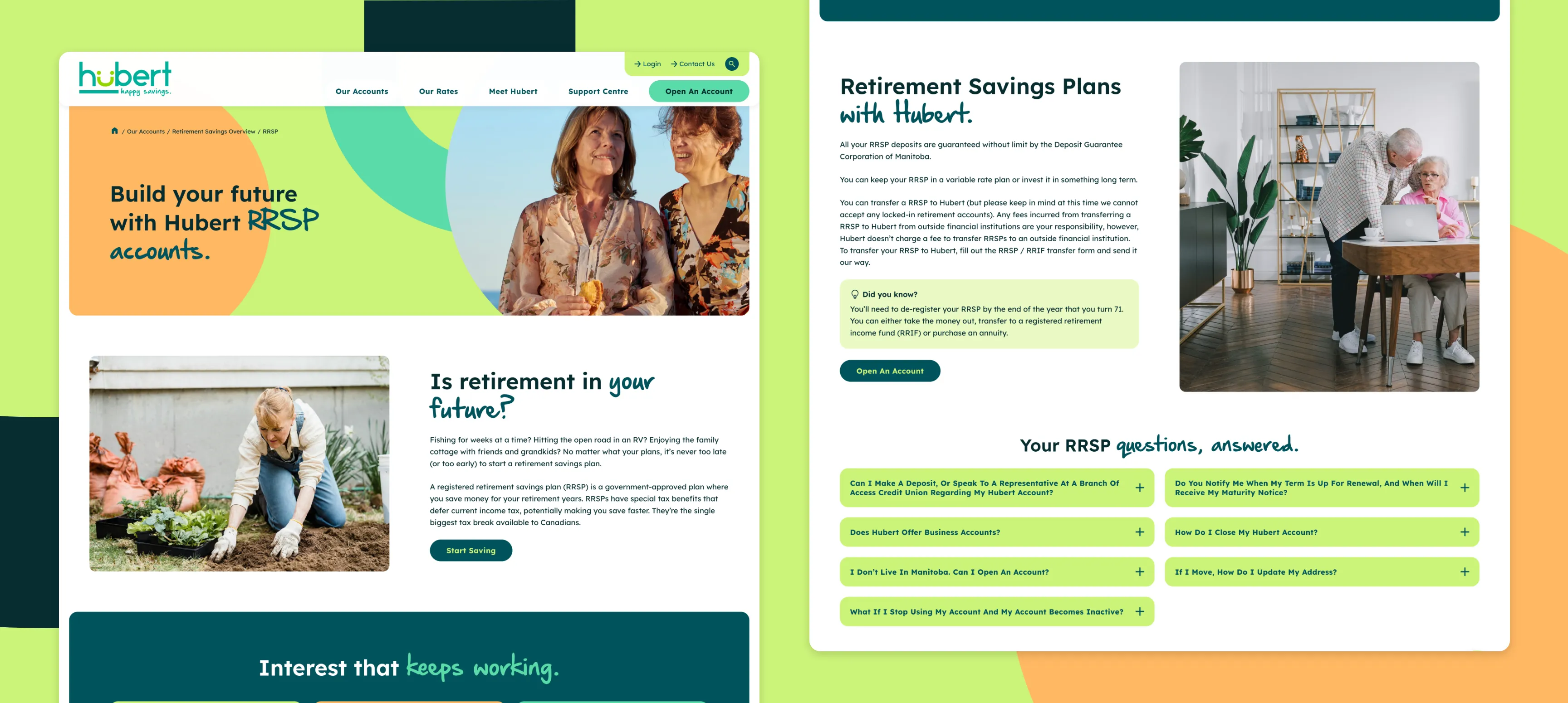 Hubert Financial RRSP page screenshots.