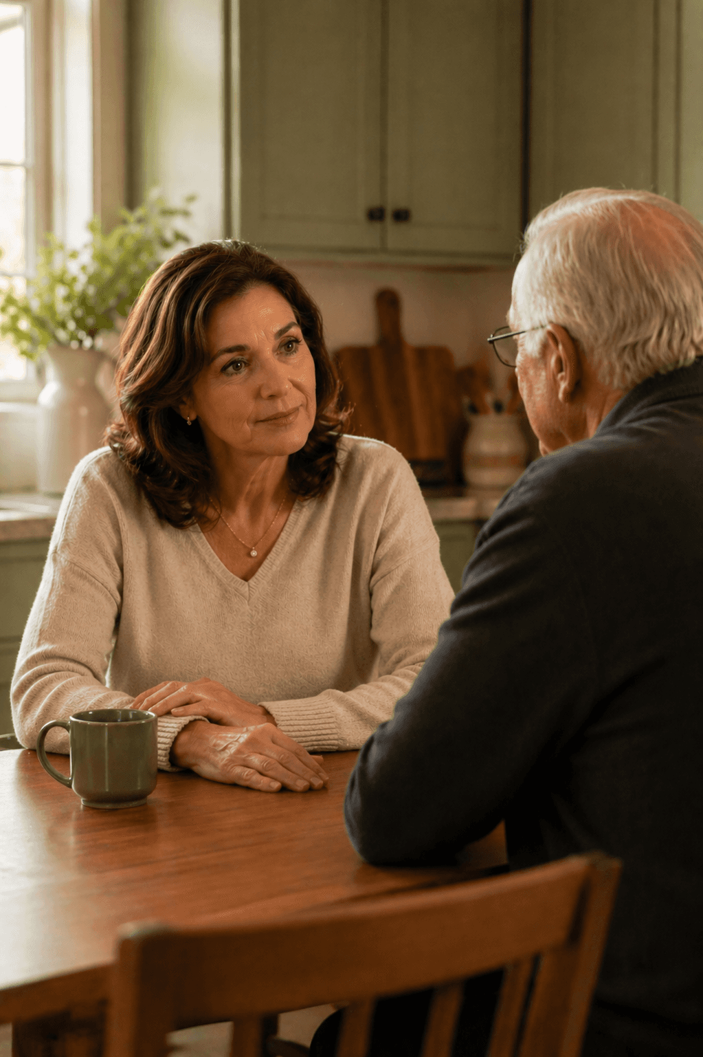 Adult child in conversation with a parent