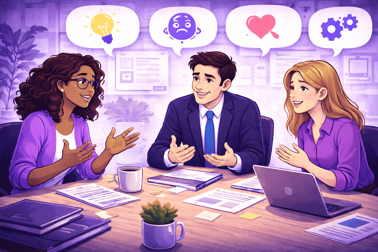 Leader listening to employees in an open conversation to understand real needs before making decisions