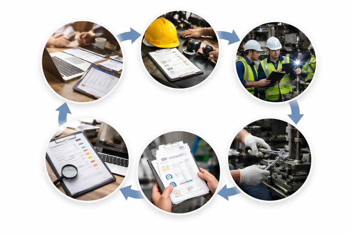 Equipment inspection workflow from scheduling to certification