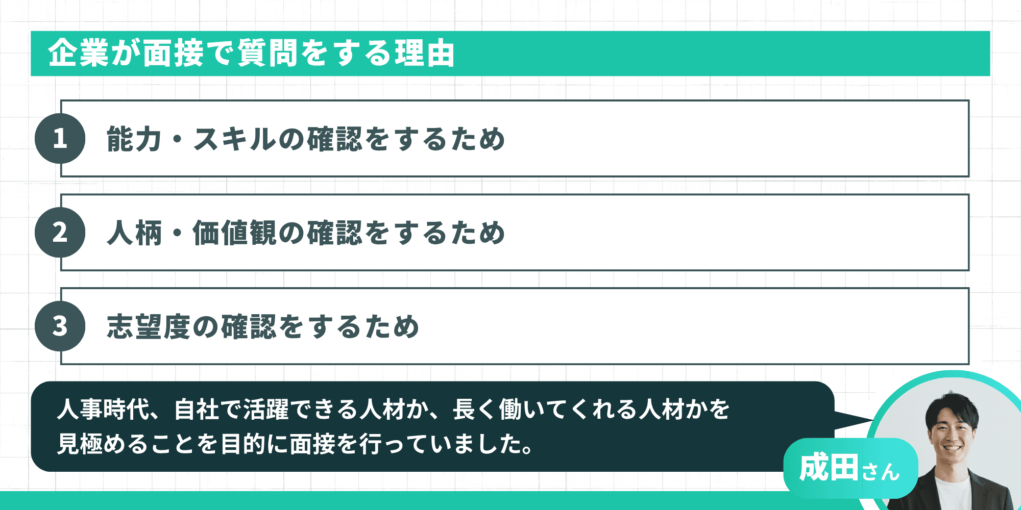 企業が面接で質問をする理由（能力・スキル・人柄・価値観・志望度の確認）