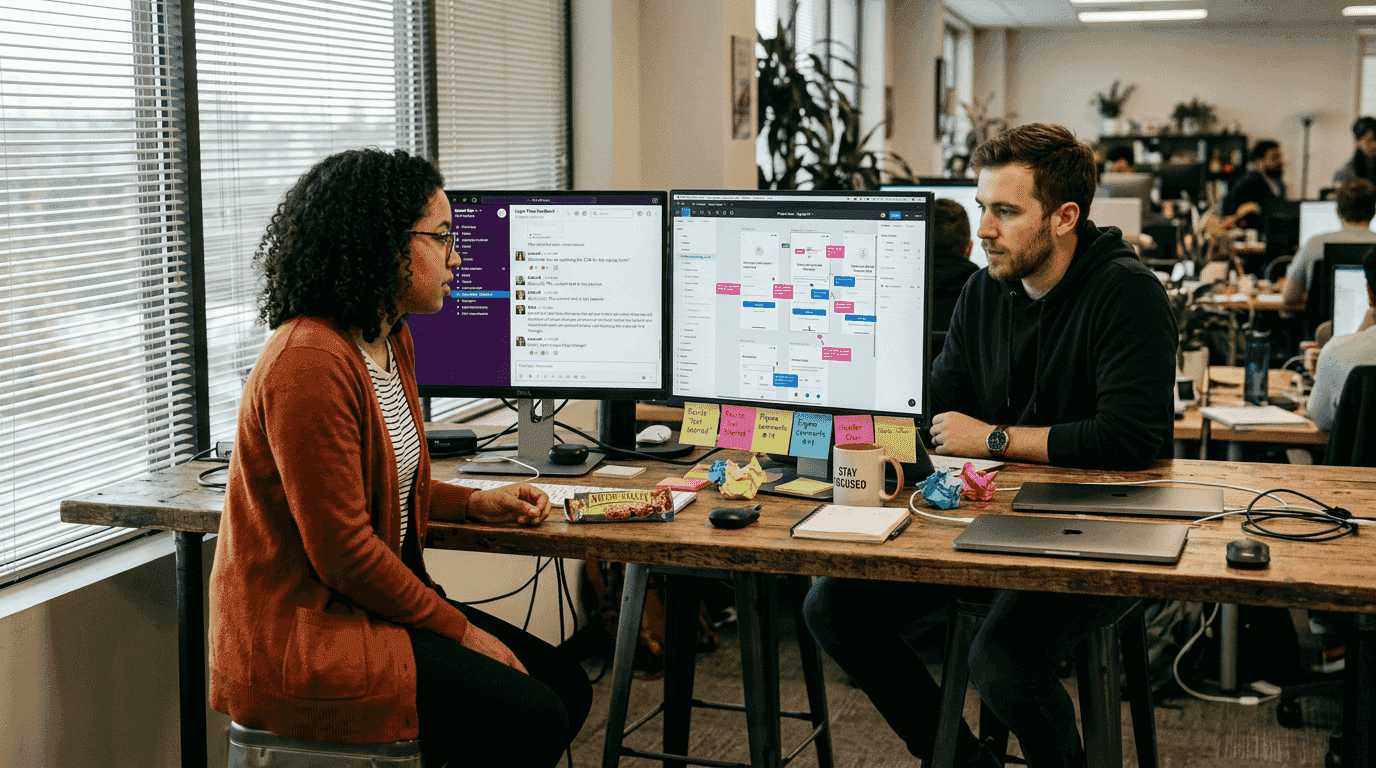 Designer and writer collaborating on localization