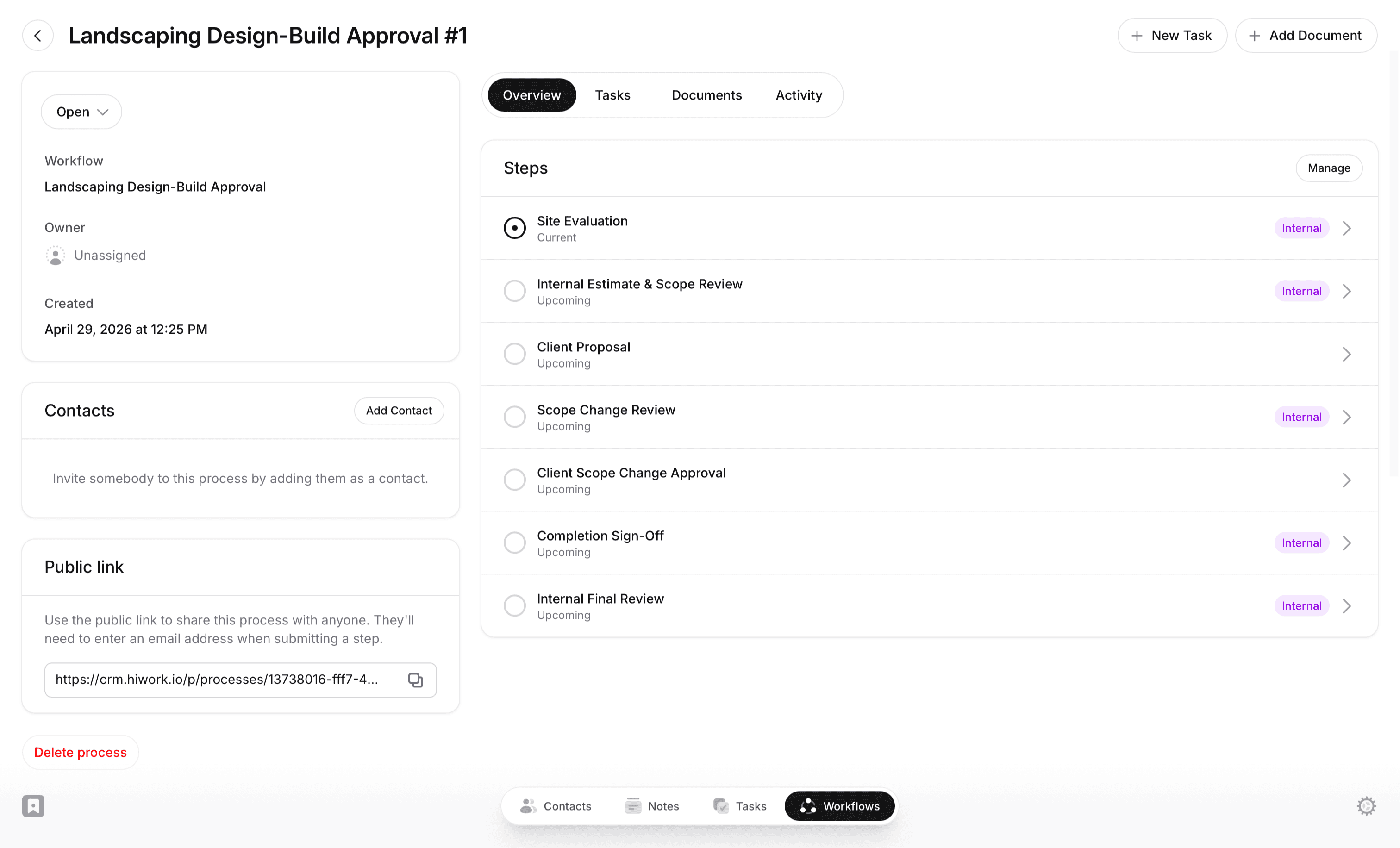 HiWork workflows and crm