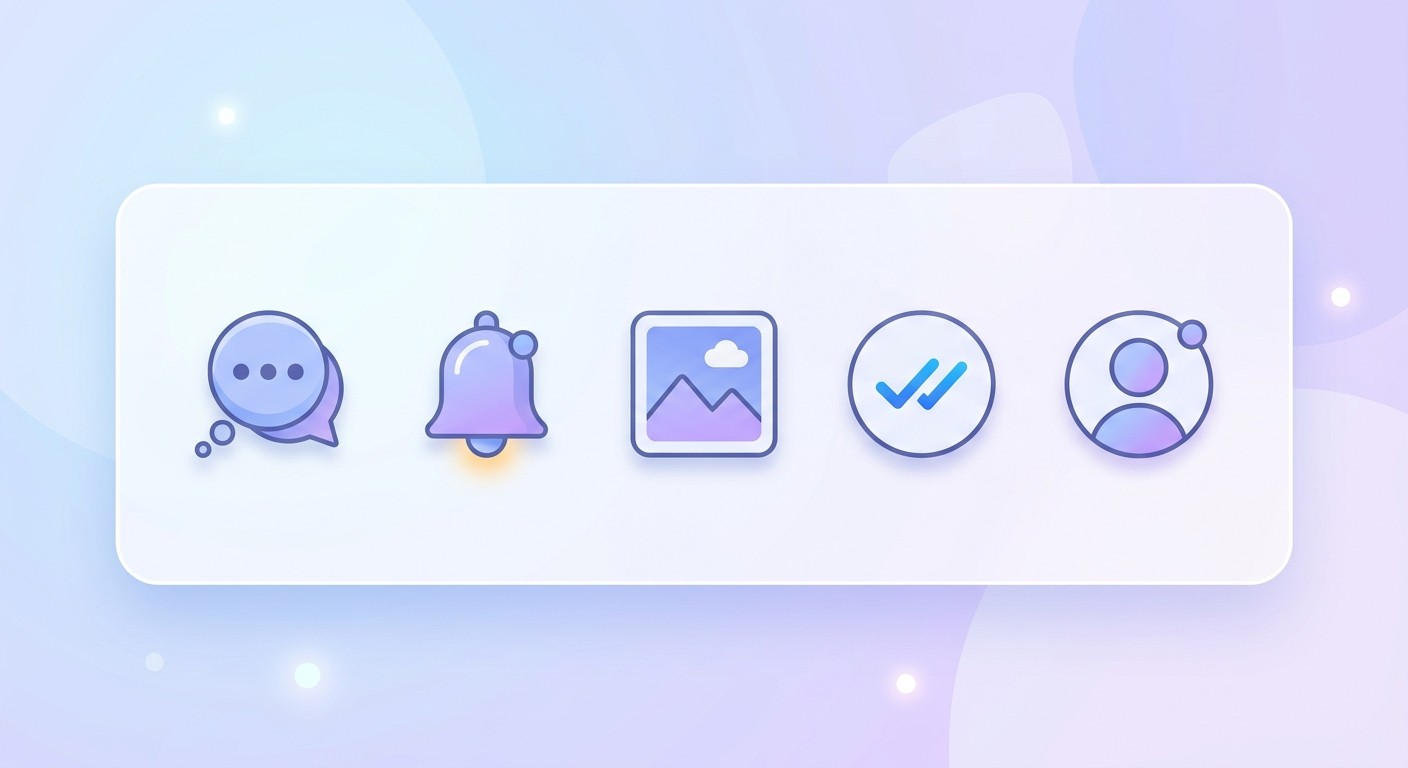 Illustration of core chat app features including notifications, photos, and read receipts