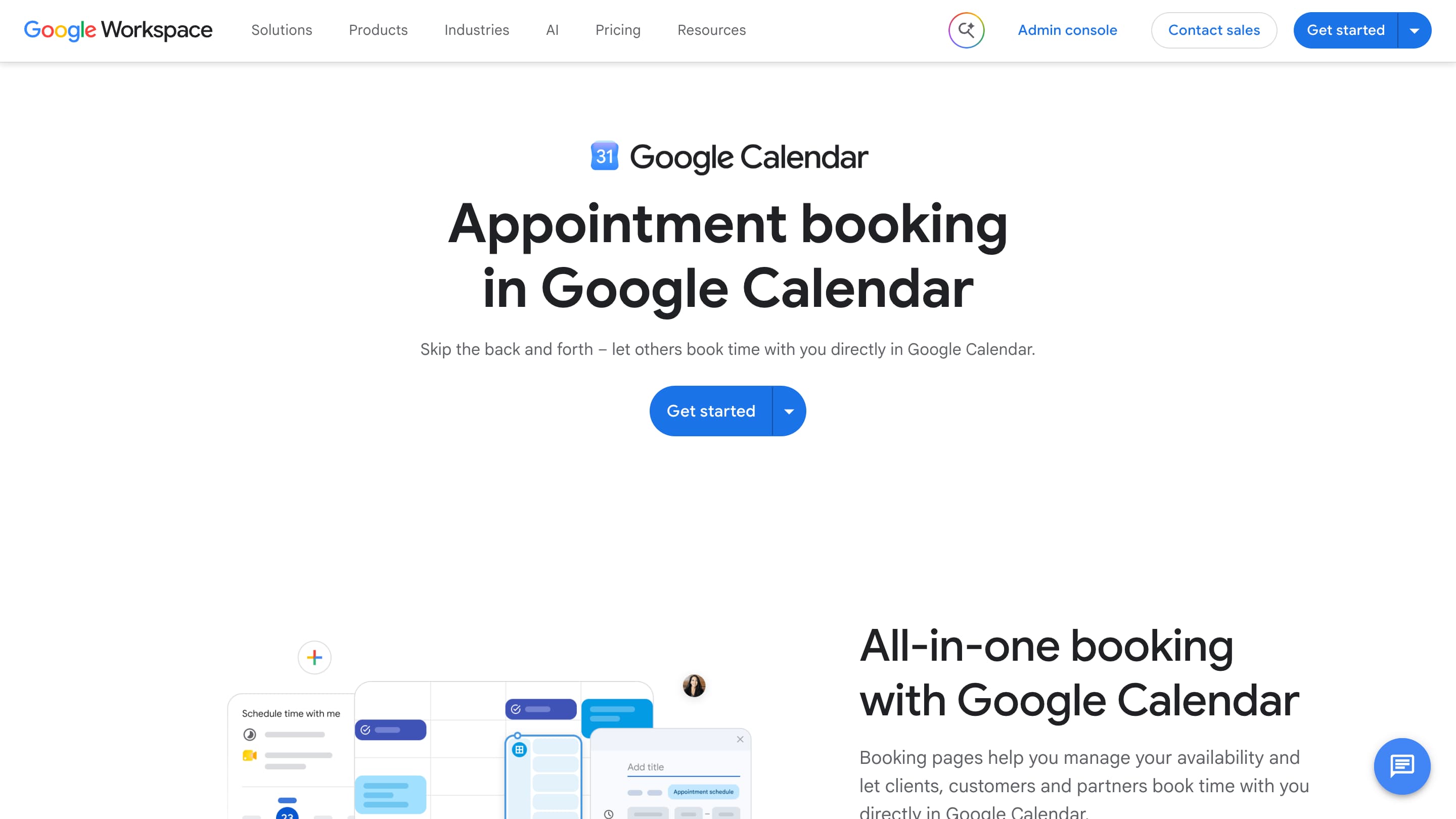 google appointment homepage hero section showing headline, call-to-action