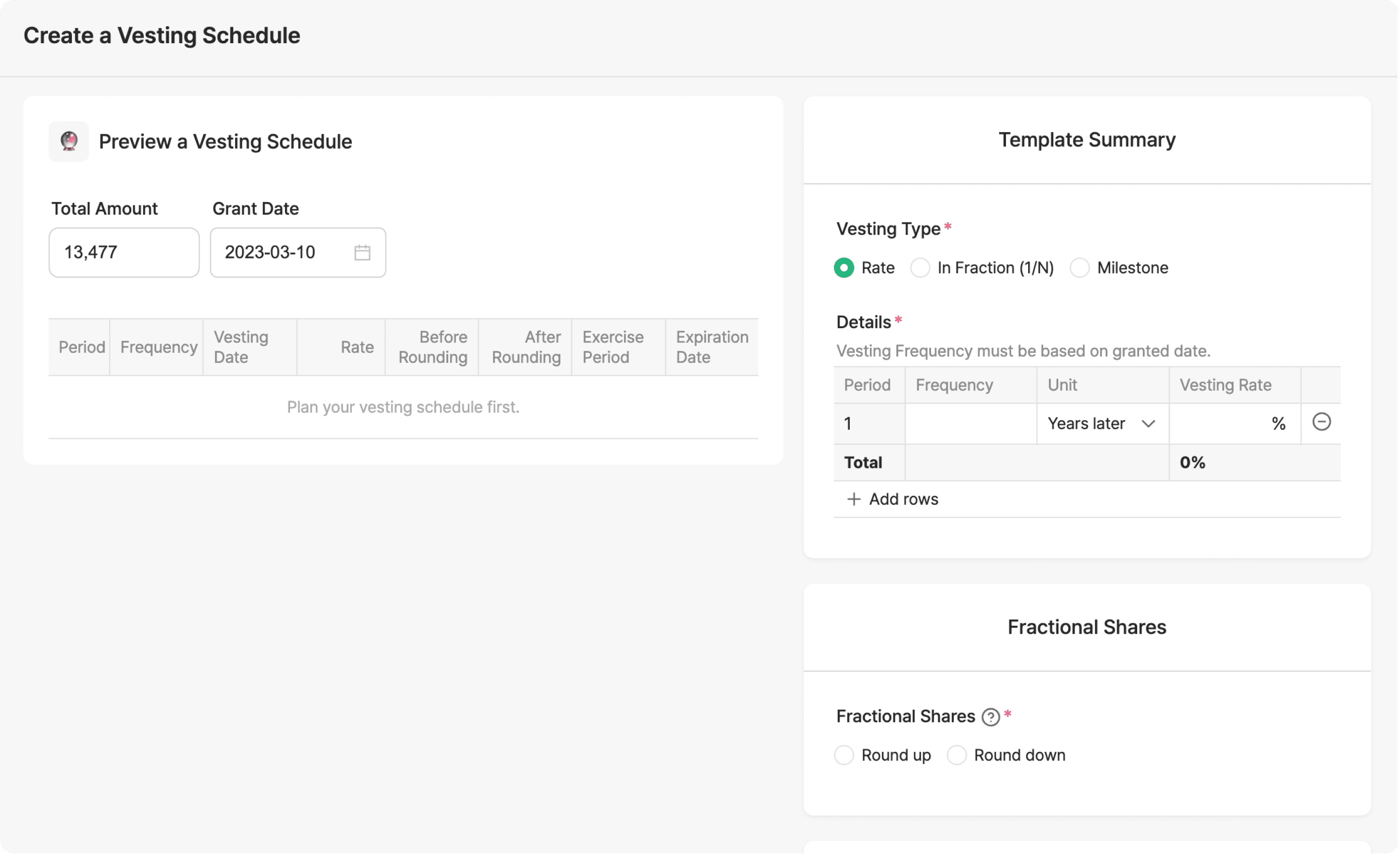 Select the Vesting Schedule Type
