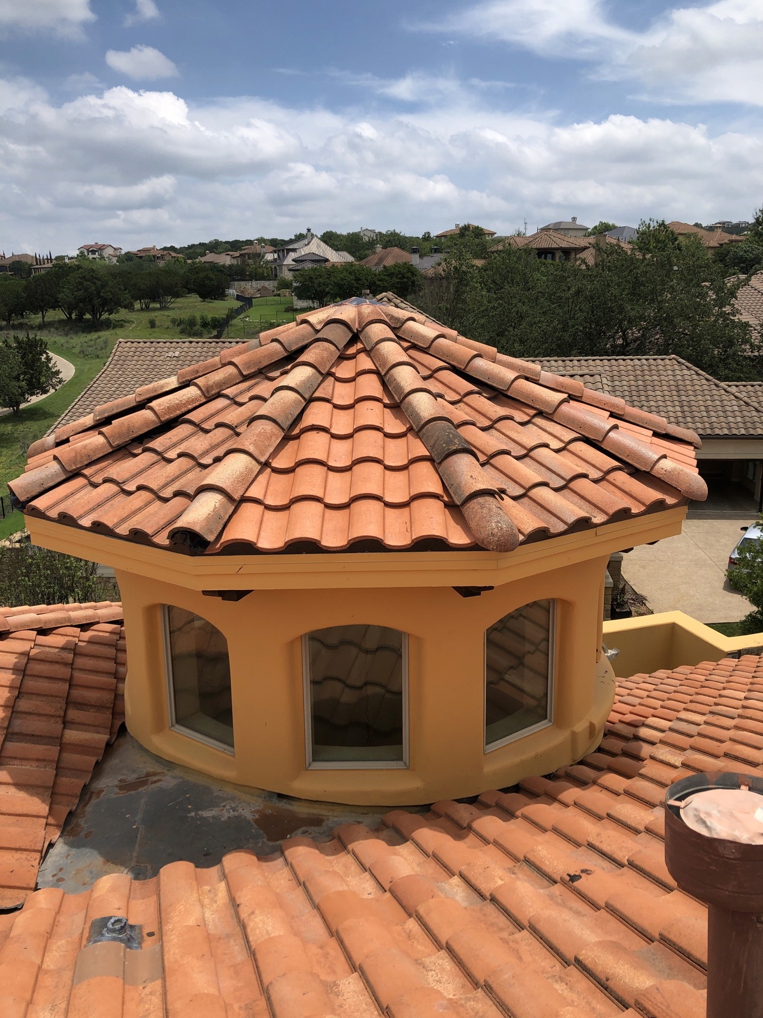 Round tile roof in austin texas.