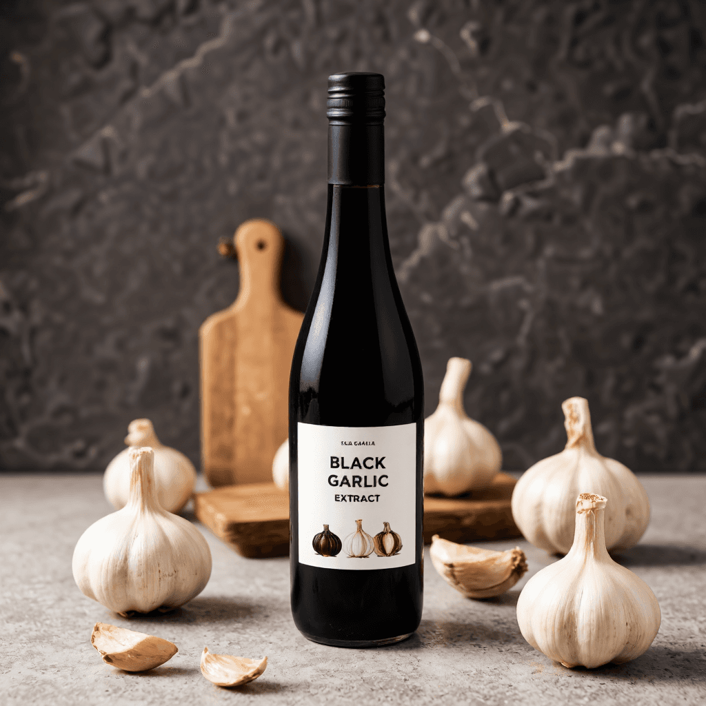 product photography of a bottle of black garlic extract
