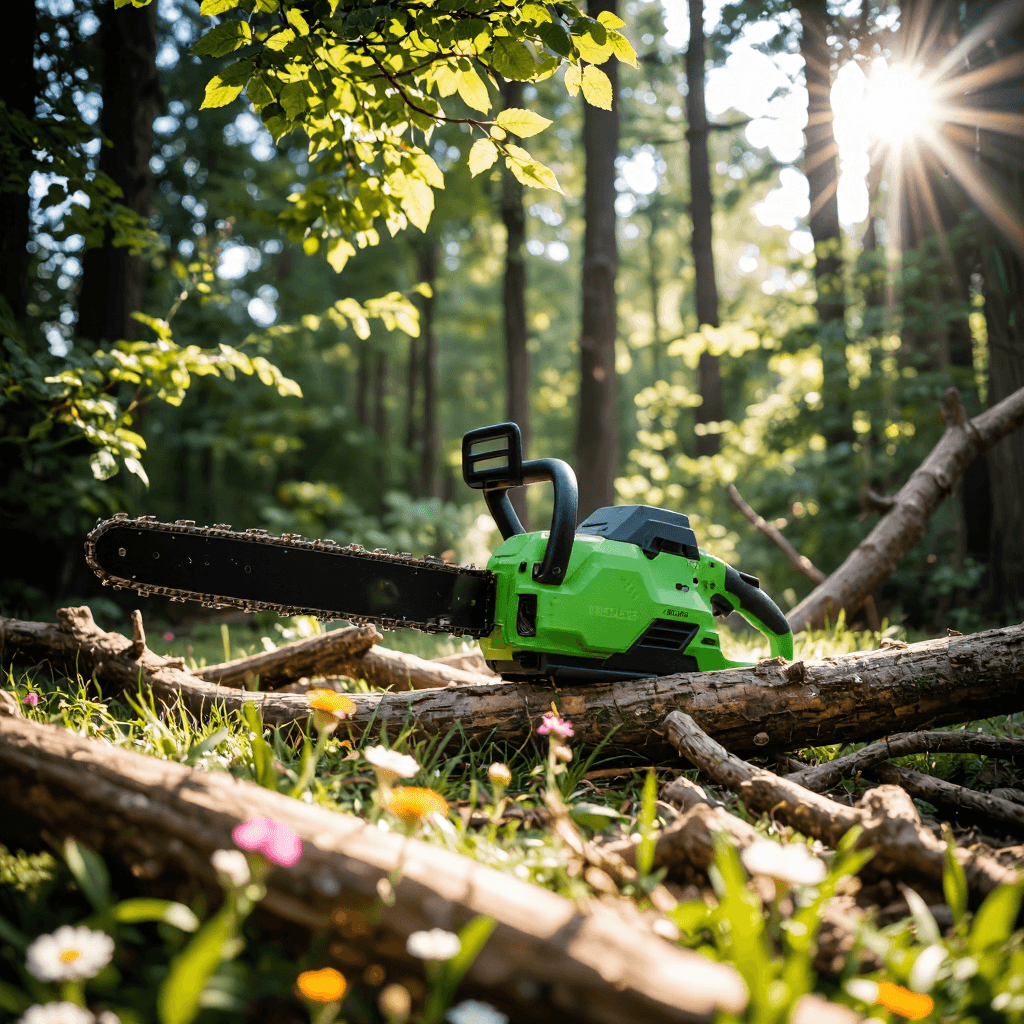 product photography of cordless electric chainsaw