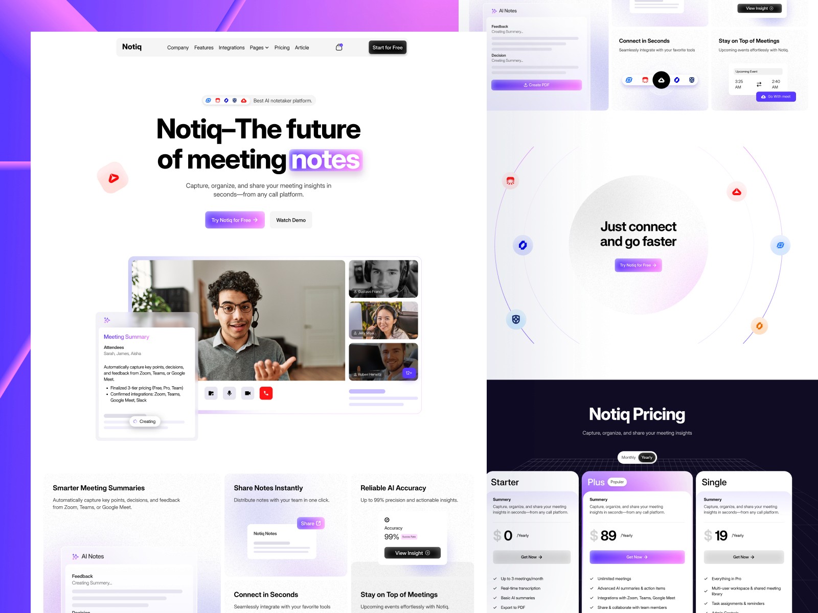 NotiqX — 现代专业 AI 产品官网设计灵感