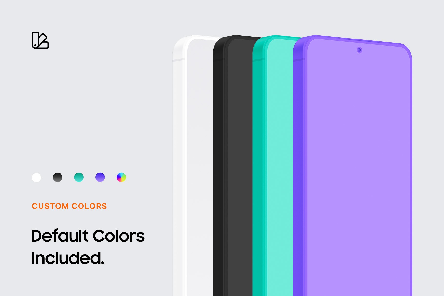 Default color options included in the clay mockup pack, showing multiple device finishes for customized design presentations.