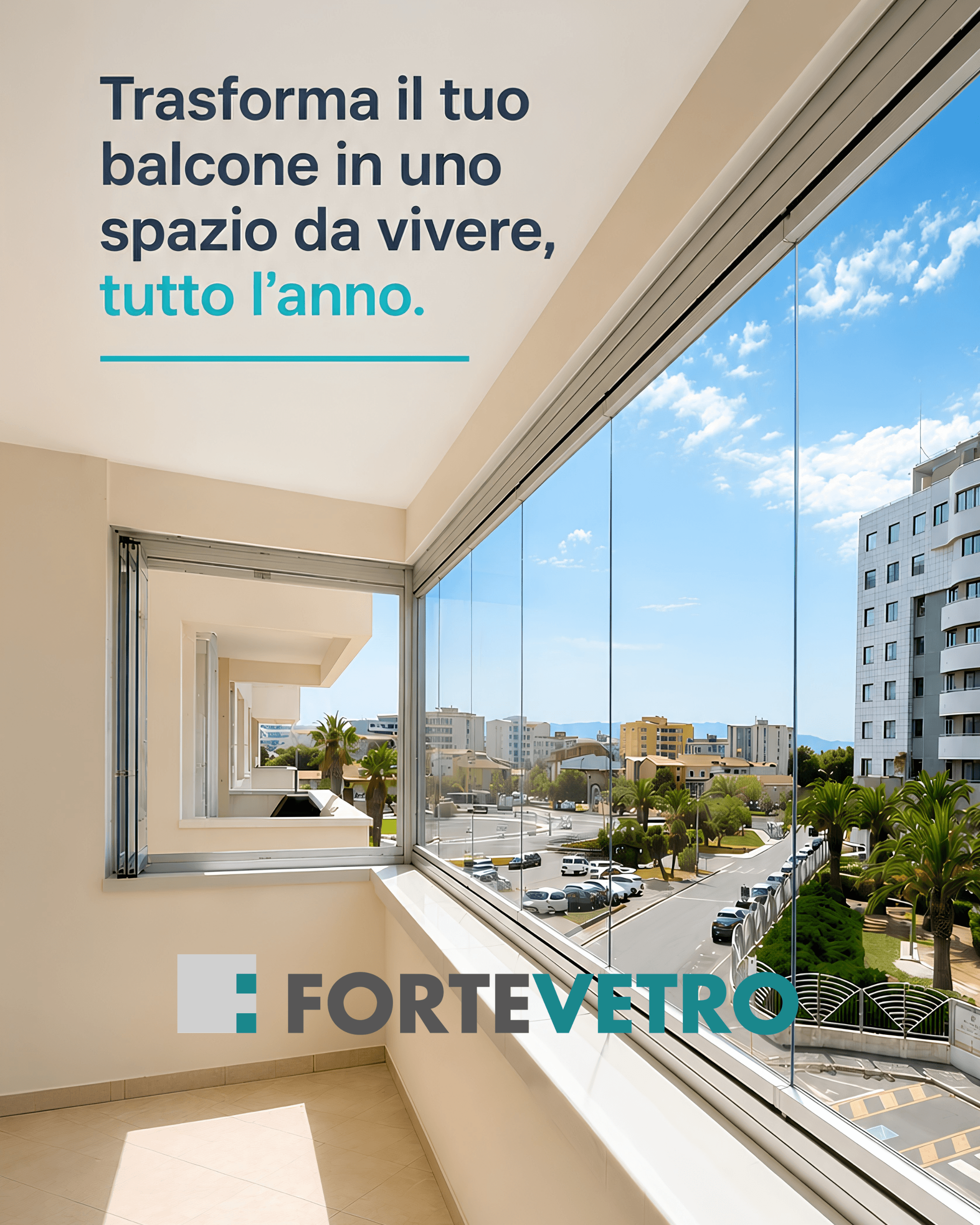 Vetrata panoramica VEPA installata su balcone di condominio