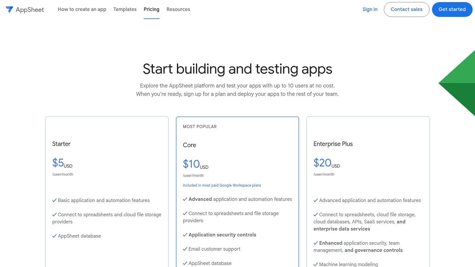 Google AppSheet pricing plans