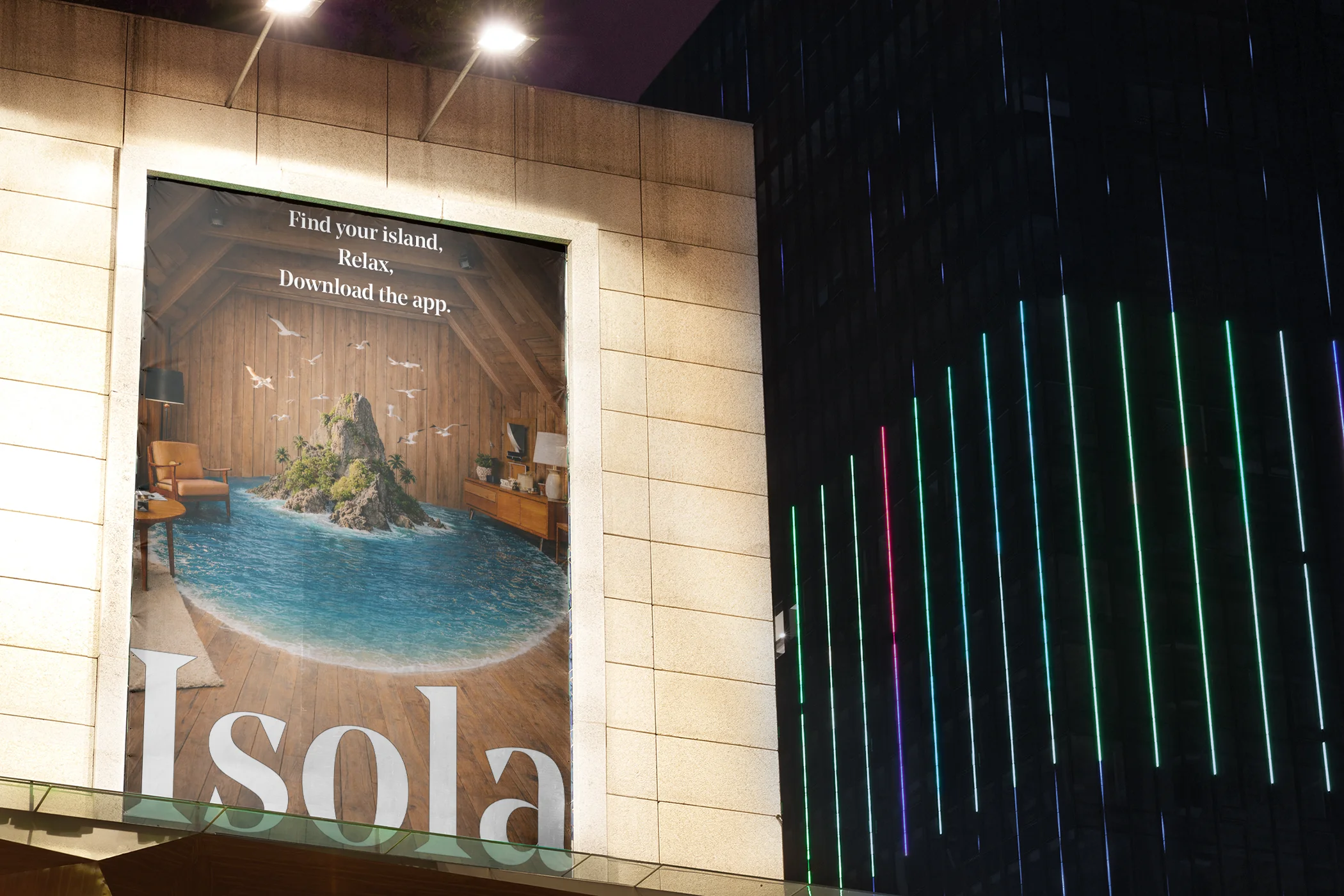 Publicité grand format pour l'application Isola
