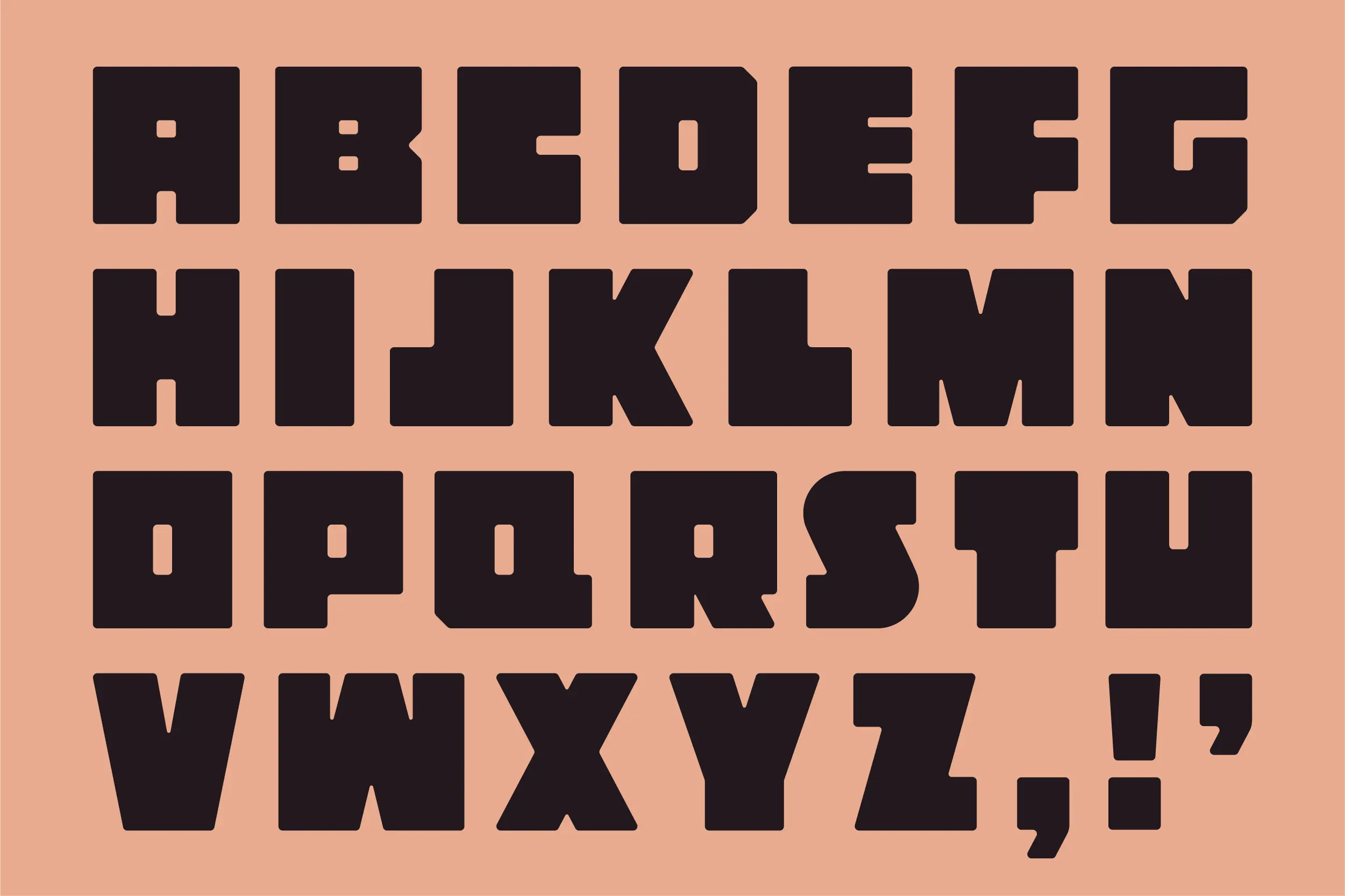 Partners for Independence custom font showing the full A–Z alphabet in bold, block lettering.
