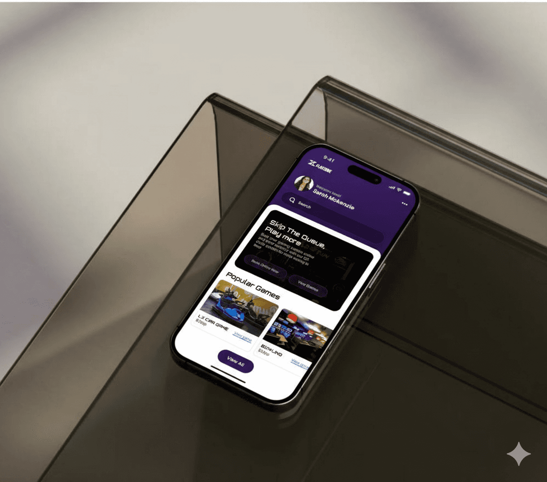 a cell phone on a white block