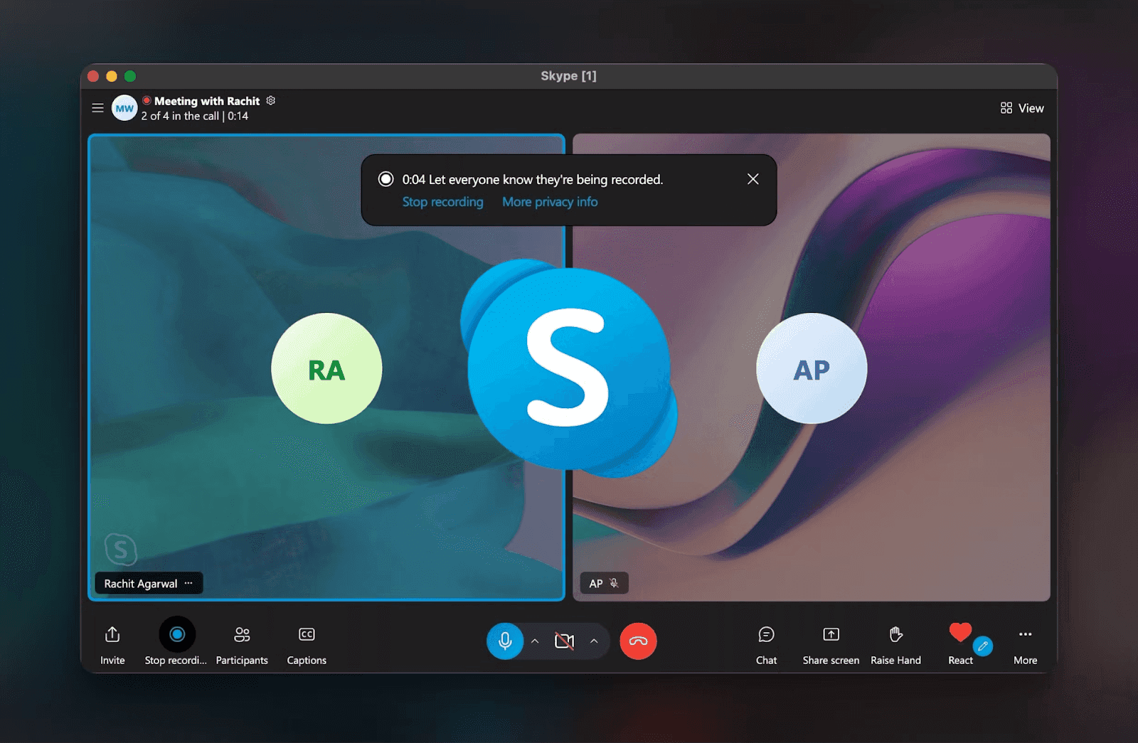 Skype audio conferencing interface