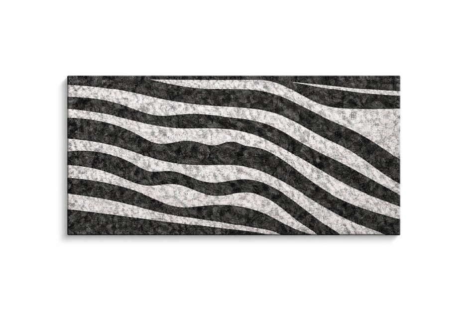 Stoovo stone tile with flowing wavy linear pattern in textured black and grey surface for outdoor flooring