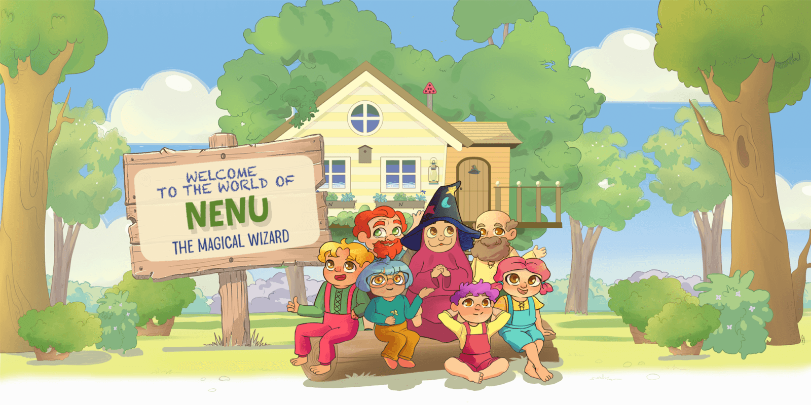 NENU, the magical wizard, and friends in Treetopia, helping kids build confidence and emotional resilience.