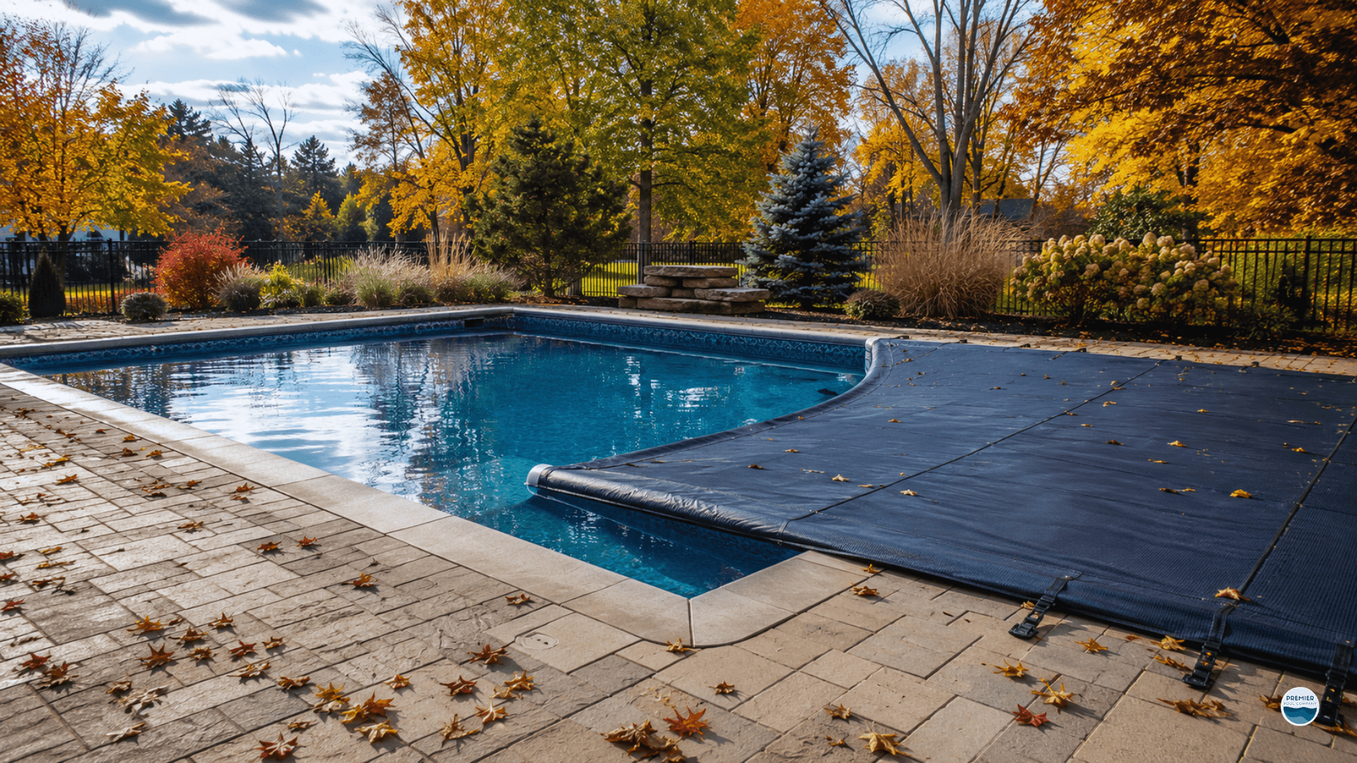 Winterizing a pool in Ohio by preparing a swimming pool cover before freezing temperatures