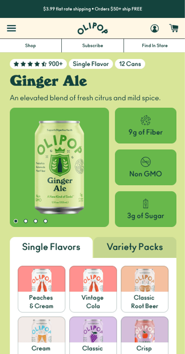 Mobile product detail page with bundle and flavour selection