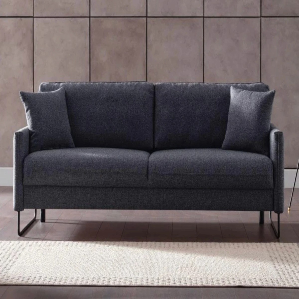 Dark gray multifunctional sleeper sofa with thin metal legs