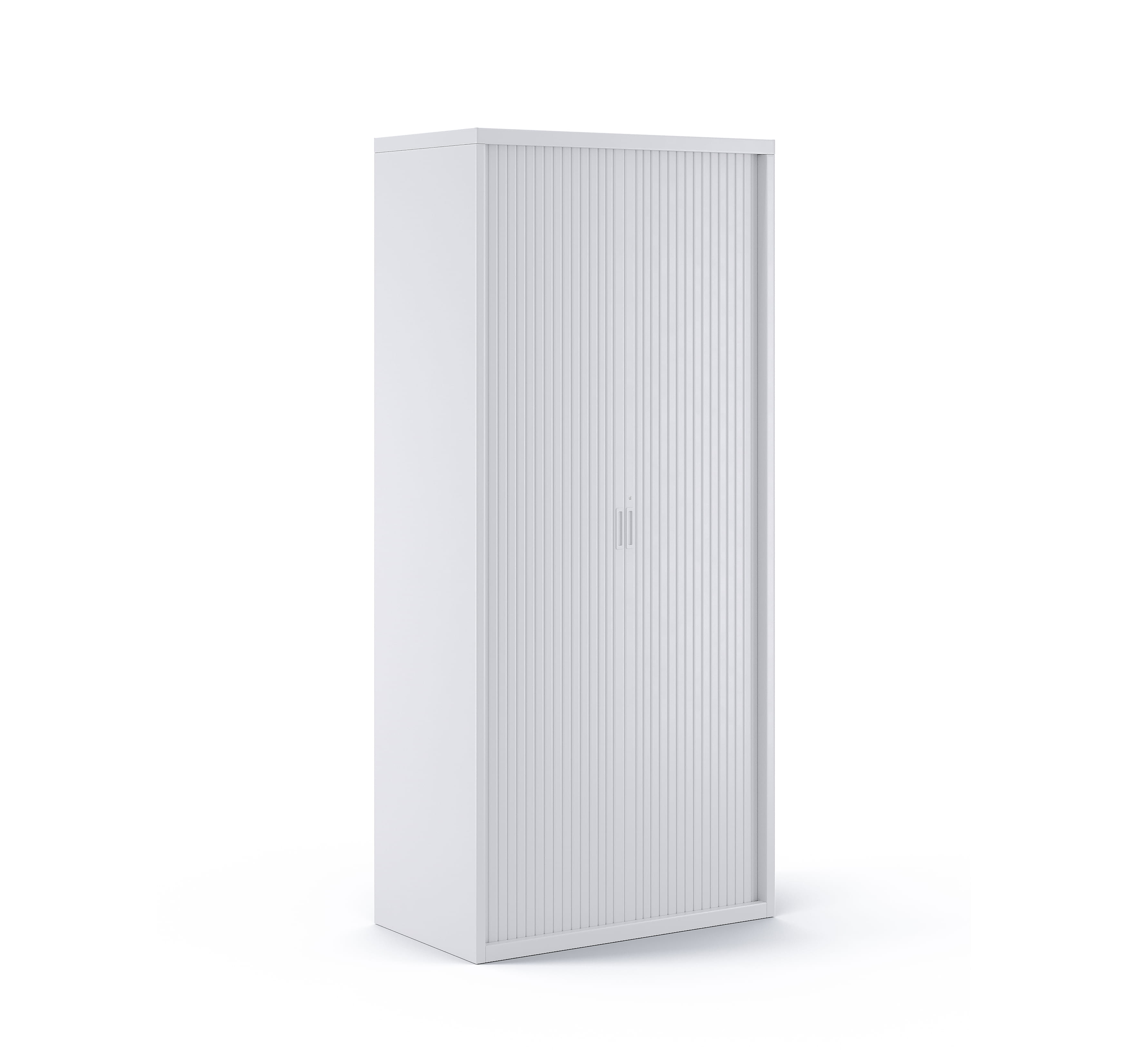 Tall tambour door cabinet with vertical storage and sliding door design