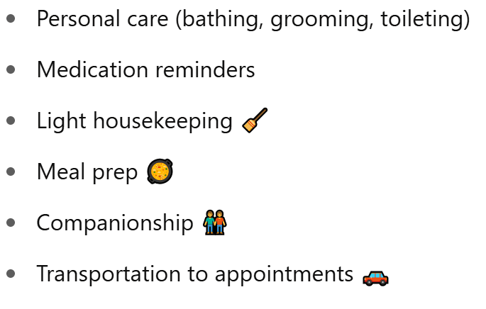 Services Home Care Can Include: