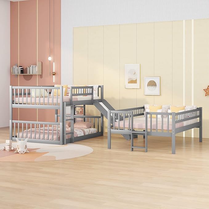 A perfect combination of sophistication and utility, the triple bunk bed with slide fits any space.