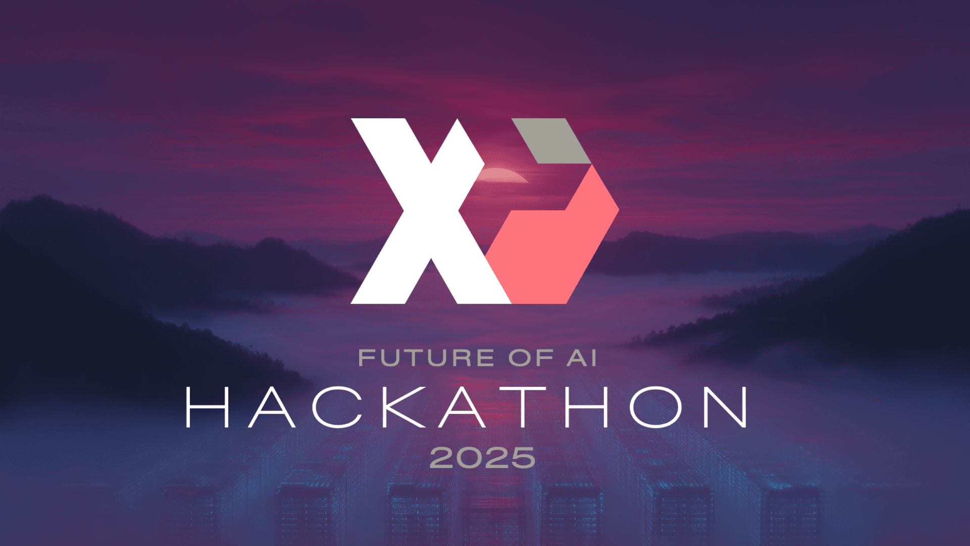 An image with stylistic XD letters and the words Future of AI Hackaton 2025