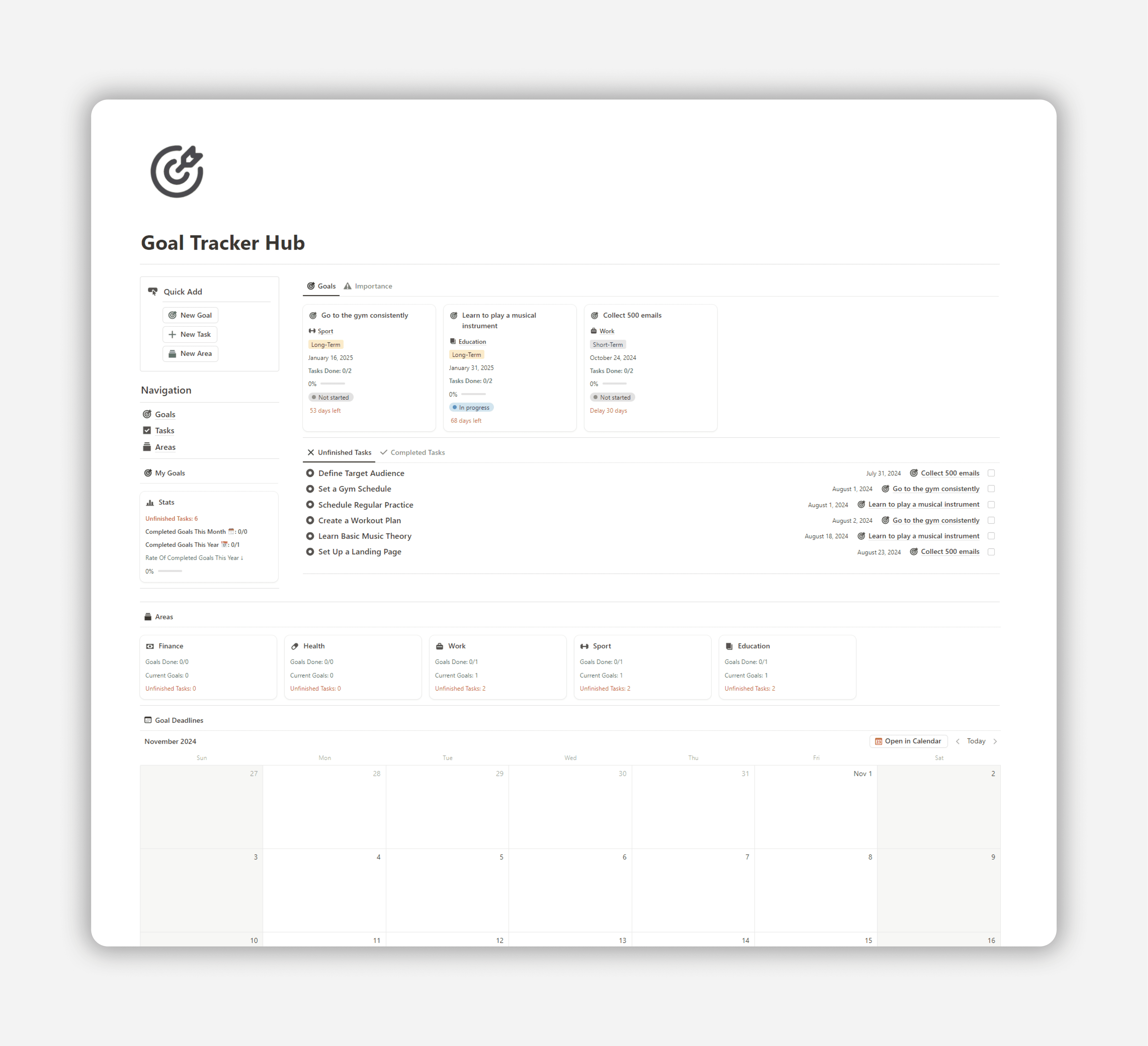 Notion Goal Tracker Hub - Free Notion Template 