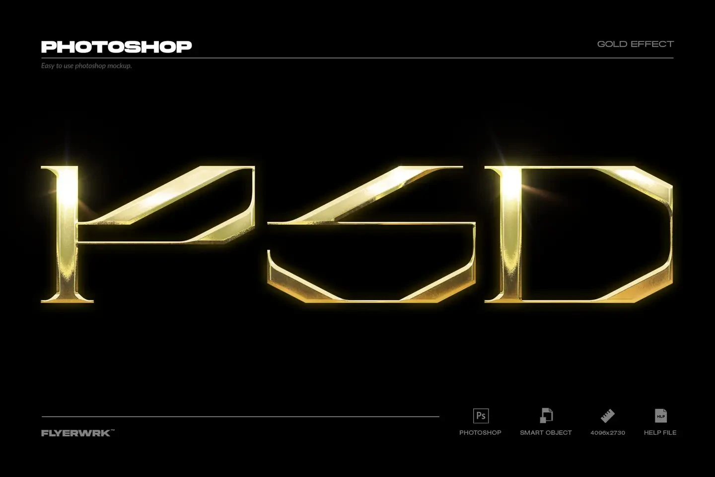 Gold Logo Mockup with PSD text highlighting the professional smart object layer for easy editing