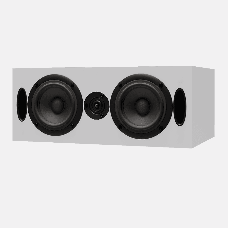 White speaker with two large woofers and a tweeter