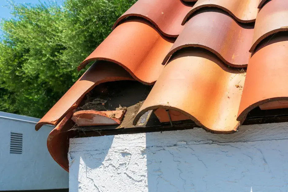 Broken missing clay roof tile