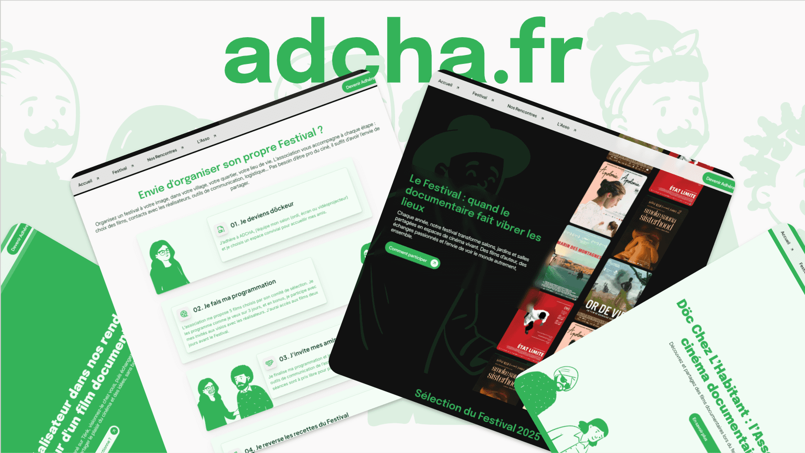 écrans de l'assoction Döc Chez l'Habitant, designé et développé par Ilies MANATA, Ux / Ui Designer, Développeur Expert Framer, Nord, Lille