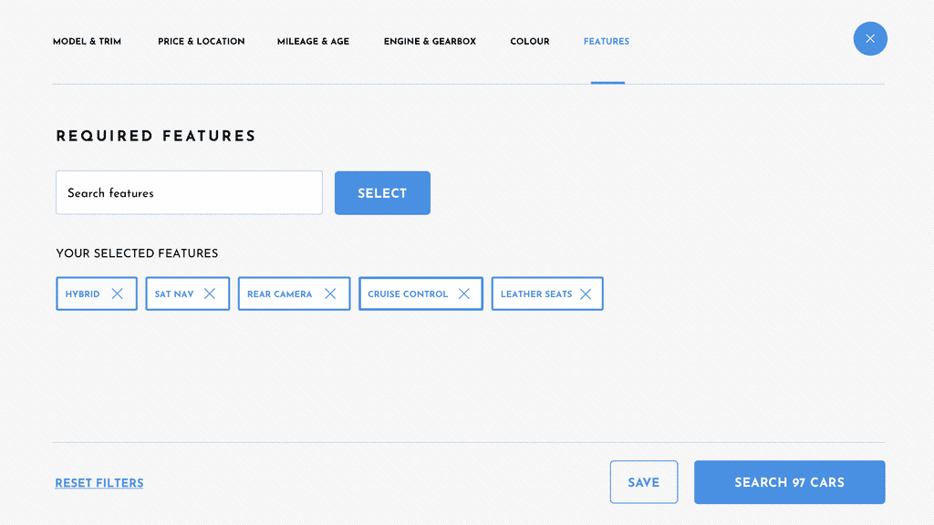 Filter design for choosing required features
