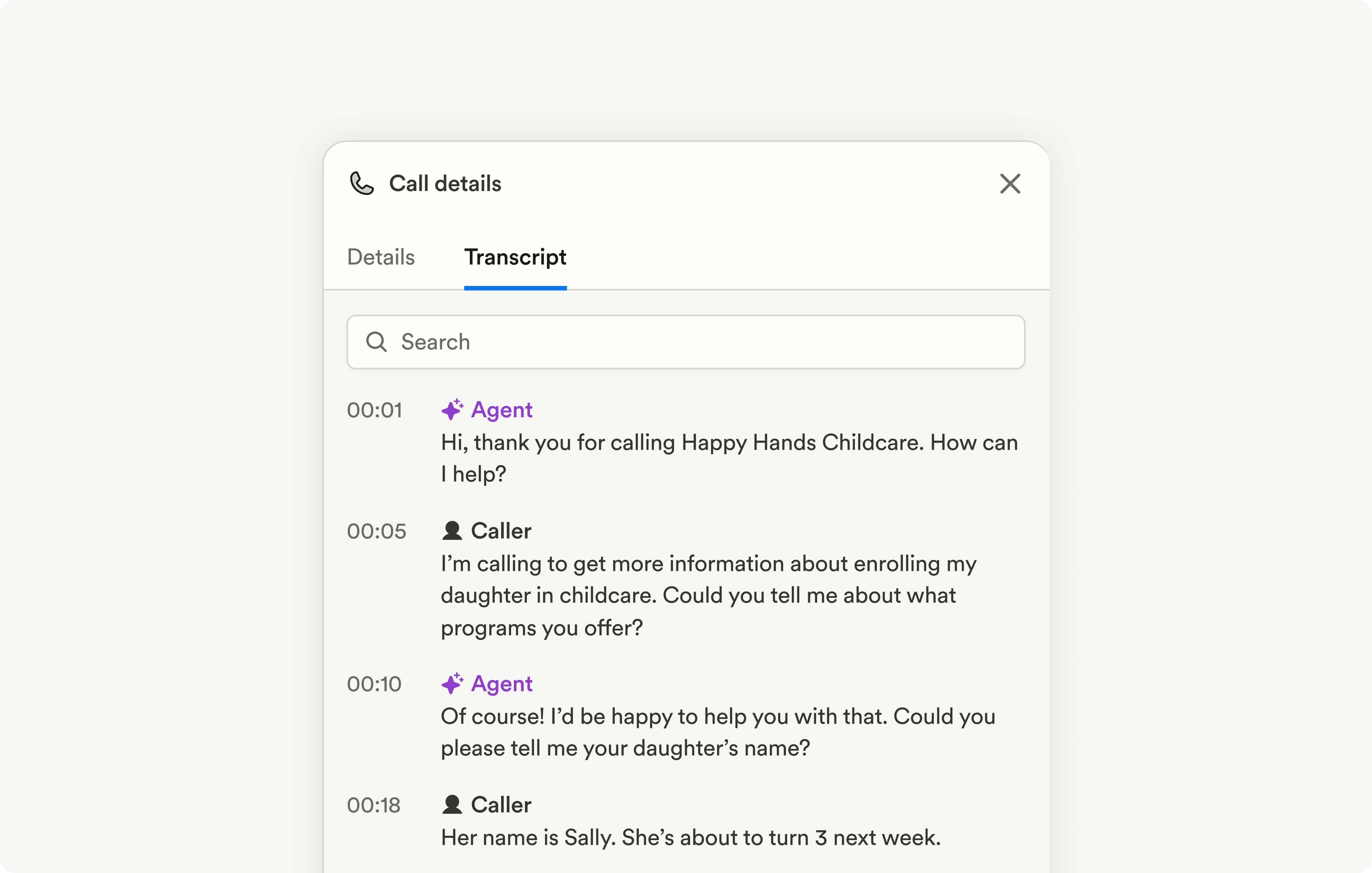 Call with agent transcript