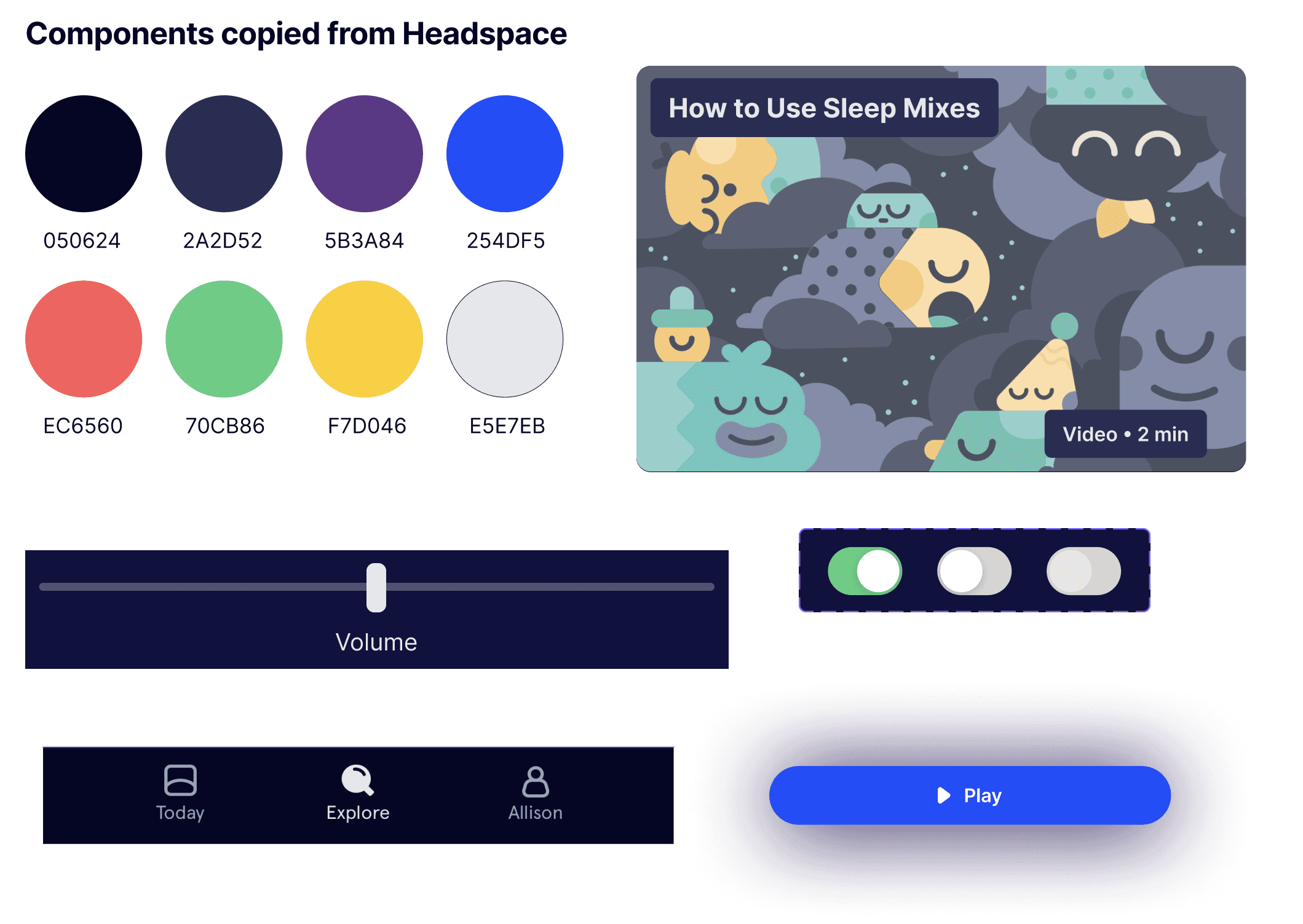 components copied from headspace