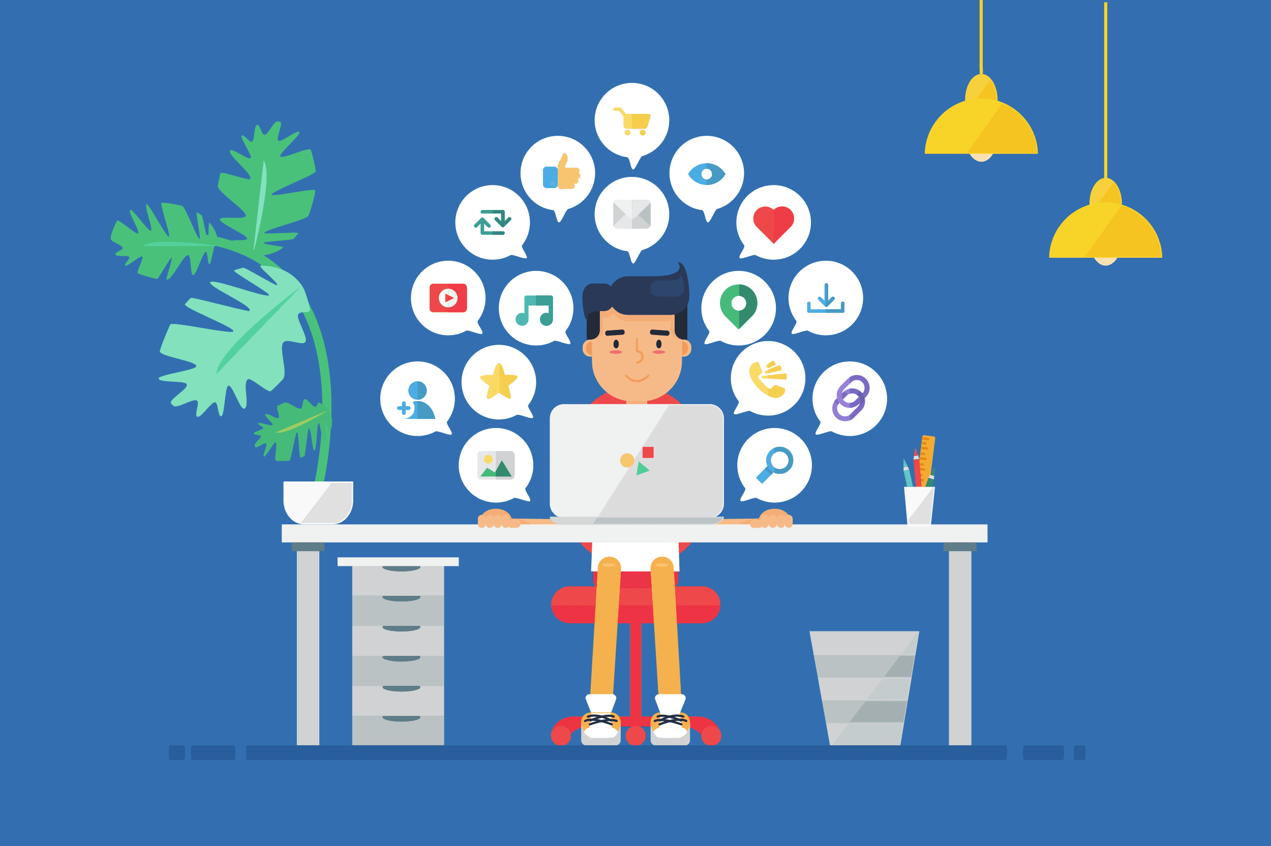 Several purple vials float against a gradient background.