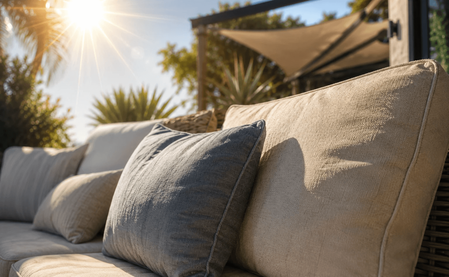 Outdoor cushions exposed to direct sunlight