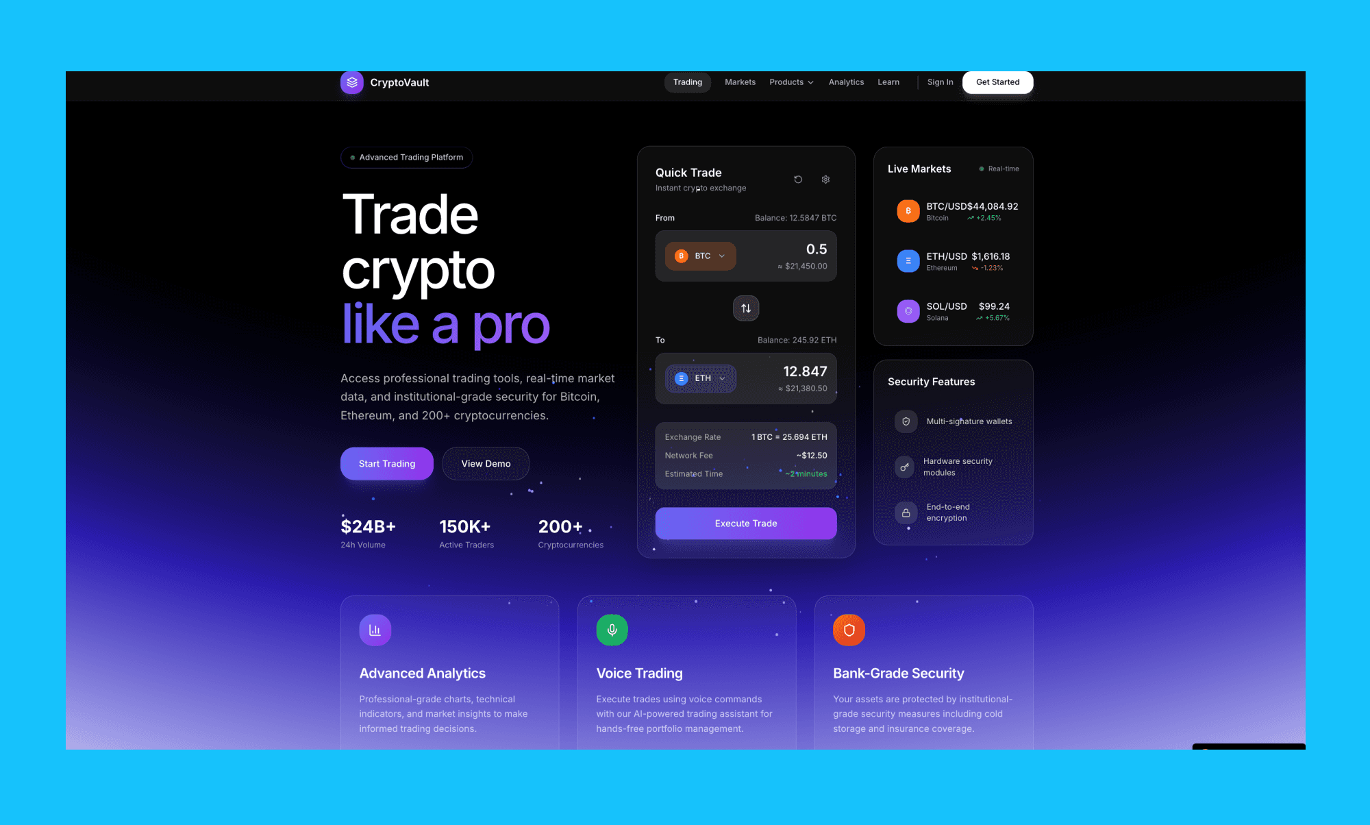 Base44 project example: Crypto trading platform