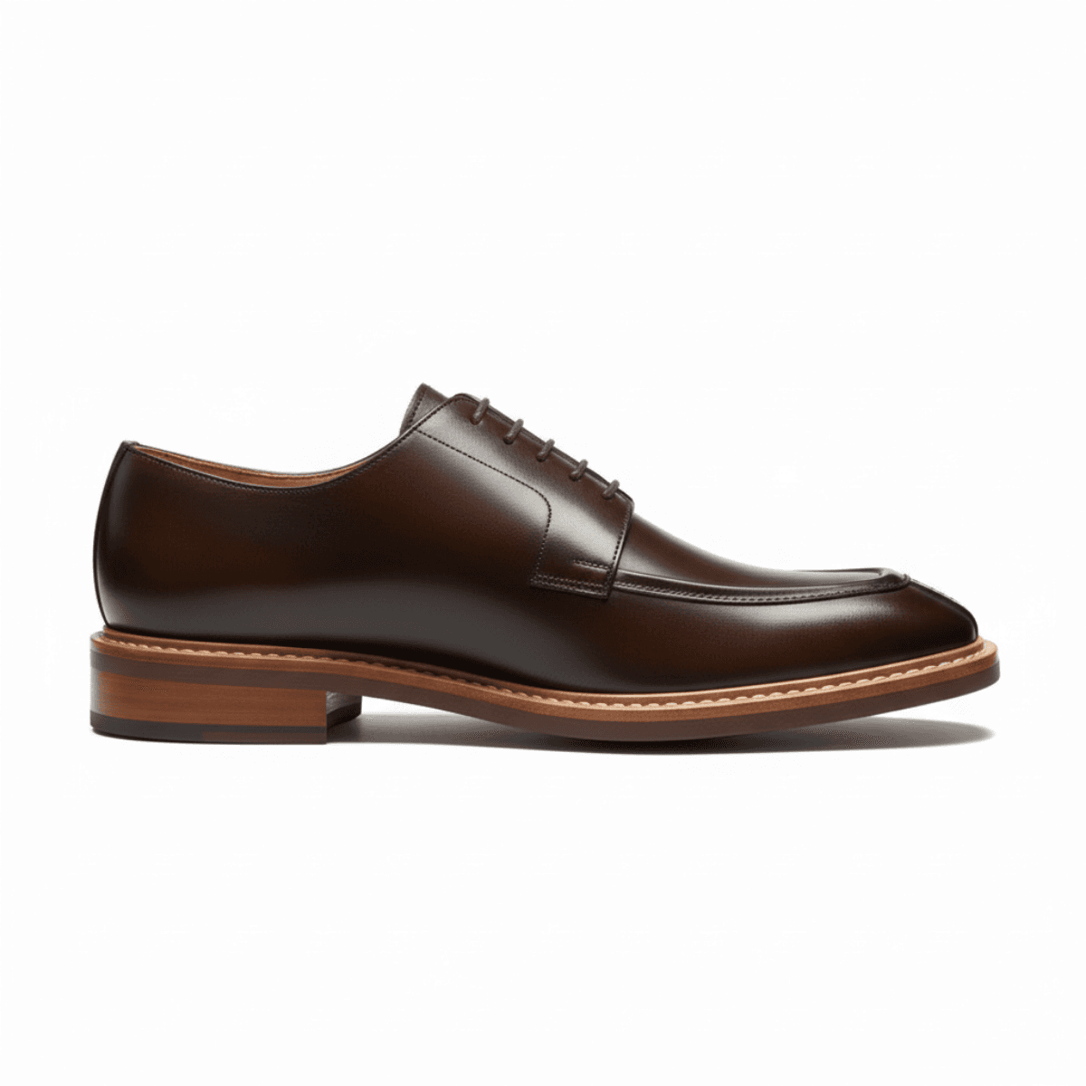 Brown Corbell leather men's dress shoe with sleek lace-up design and stacked heel.