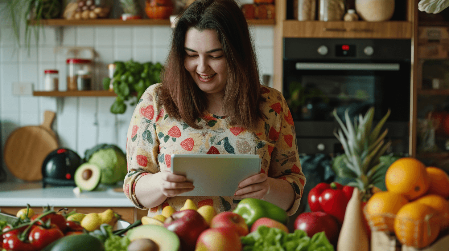 A woman organizing a meal plan template based on her body and nutritional needs.