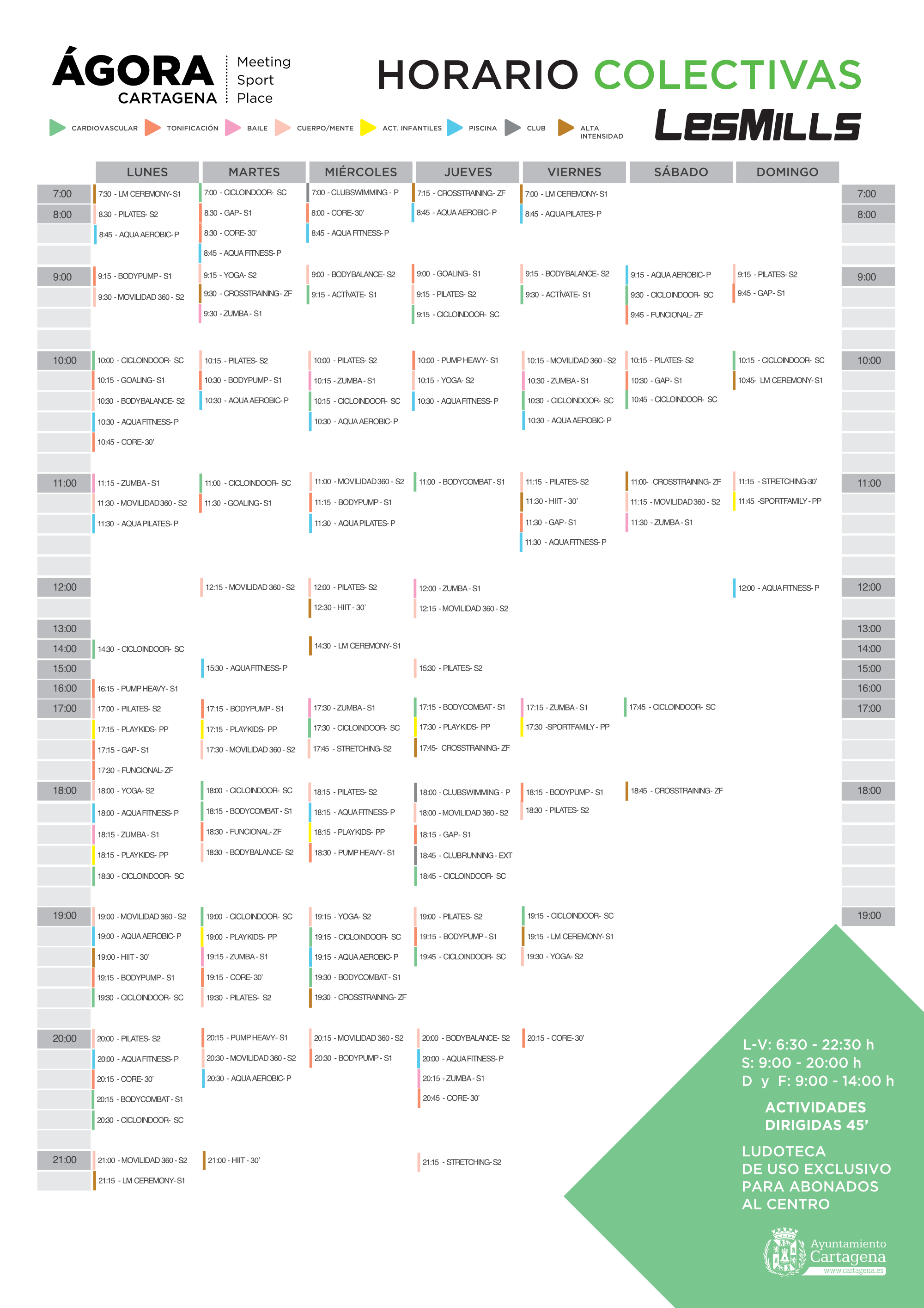 horario de actividades de espacio deportivo piscina cartagena