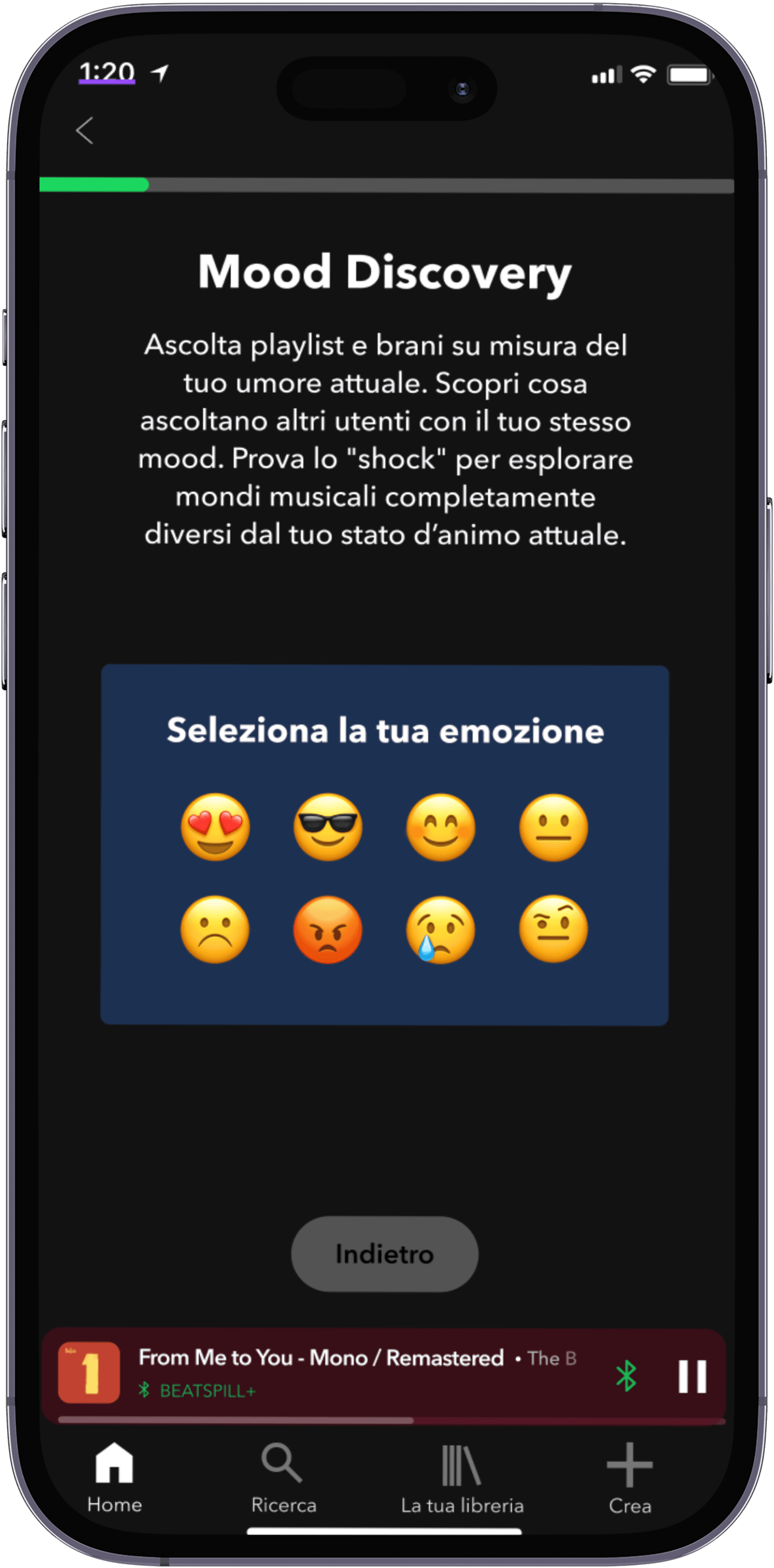 A mockup showing the first step of the Spotify Mood feature.