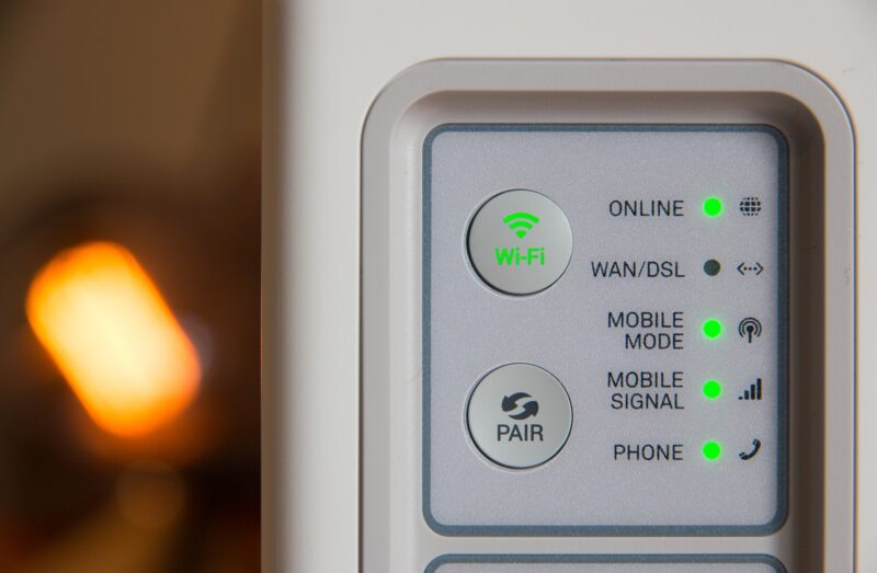 A wi-fi router powered on