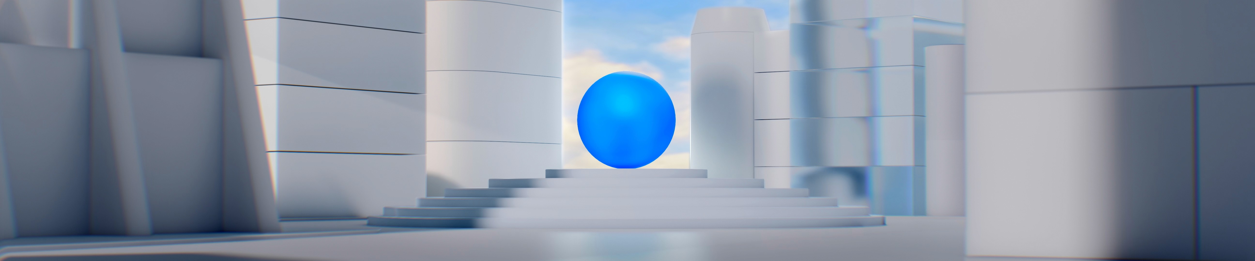3D blue ball in imaginary industrial 3D created background
