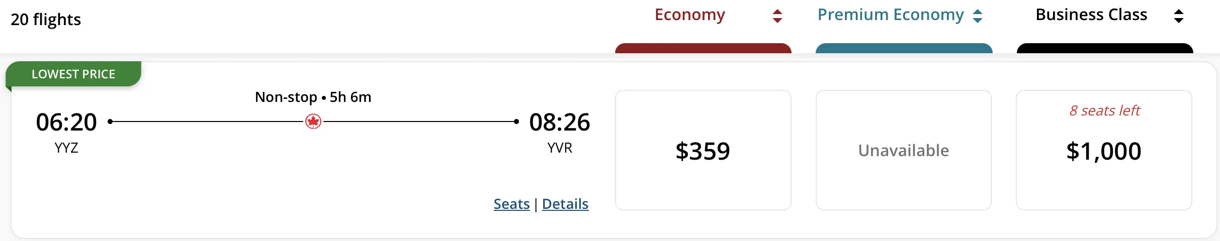 YYZ to YVR in cash